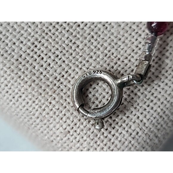 925 Sterling Silver Rose Quartz Garnet & Pearl Beaded Necklace Vintage - Picture 8 of 10